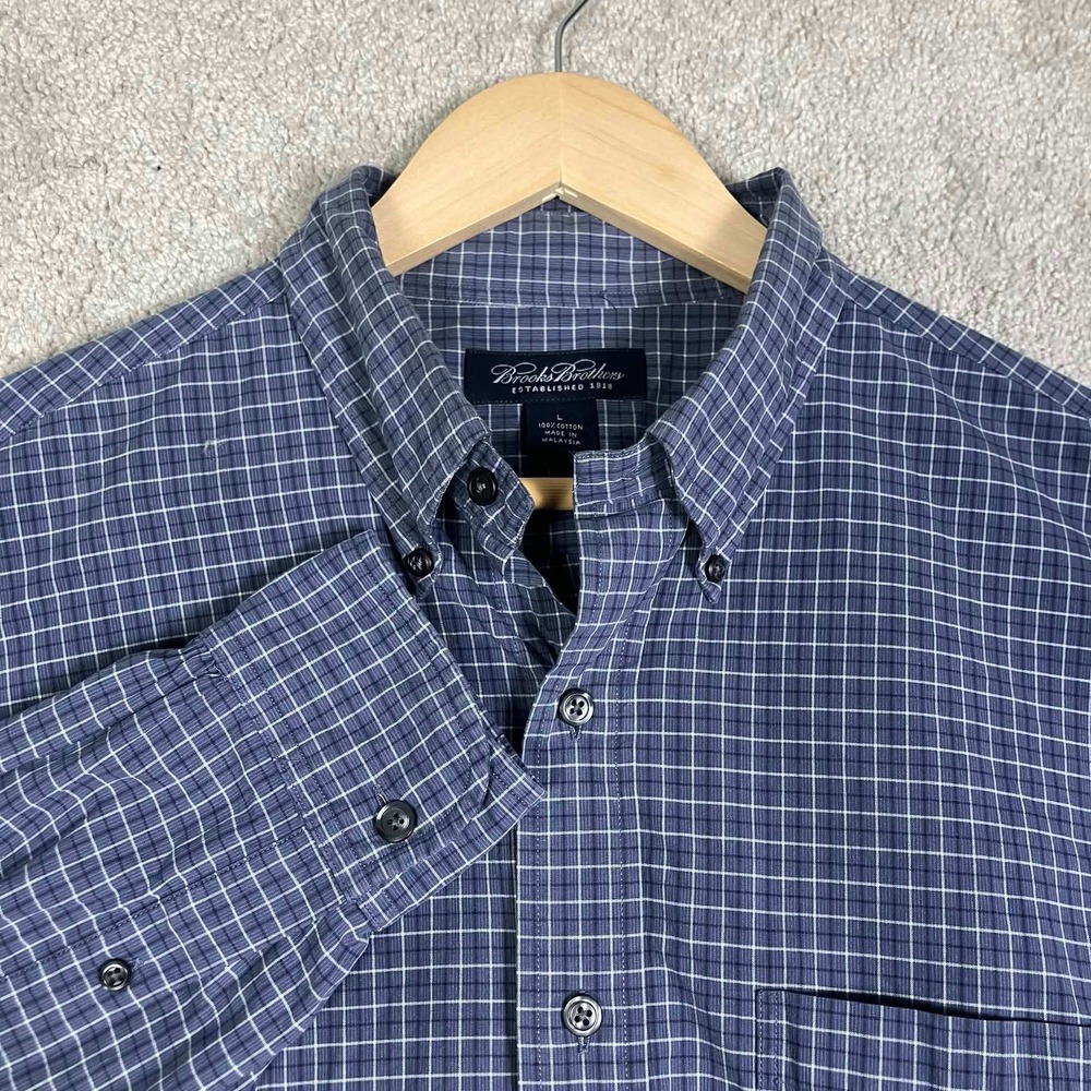 Brooks Brothers Mens Large Blue‎ Plaid Cotton Button Down Long Sleeve Shirt